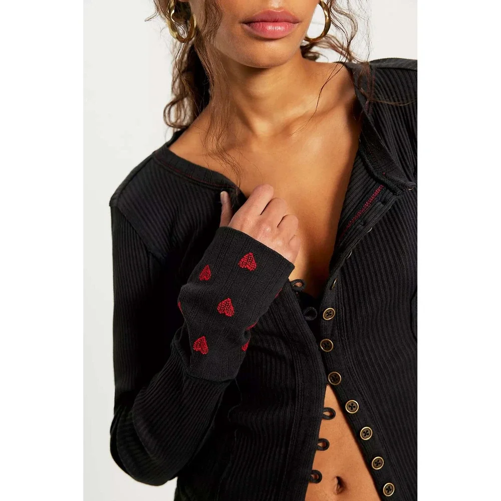 We The Free ♥️ Black Cardigan Red Hearts ♥️ Cuff Daria Size Small NWT